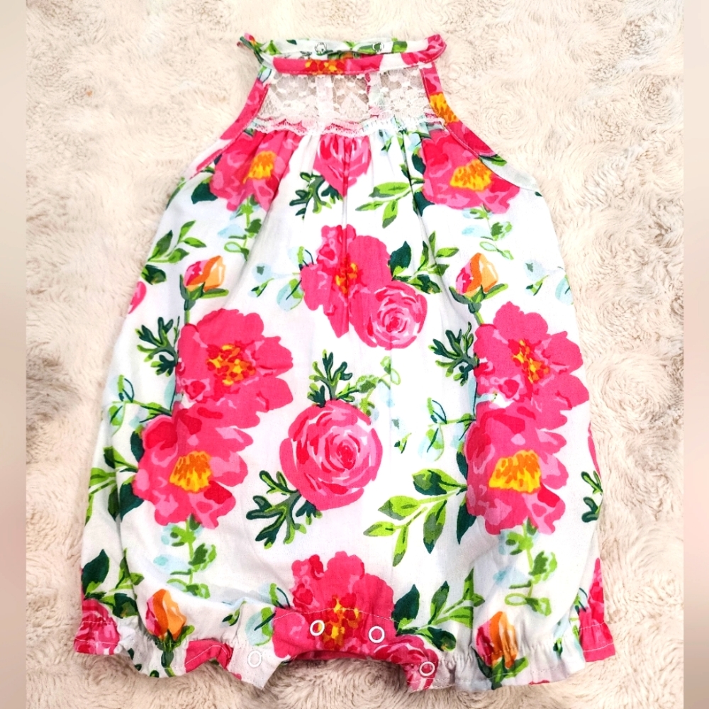 Baby Starter Baby Girl Floral Onesie with Lace, Never Worn, Size 6M